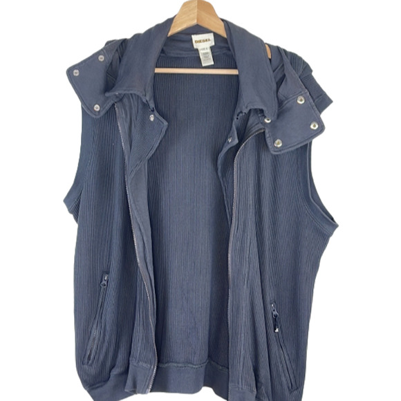 DIESEL MEN'S WAFFLE KNIT GRAY HOODED VEST SIZE L - Picture 3 of 10